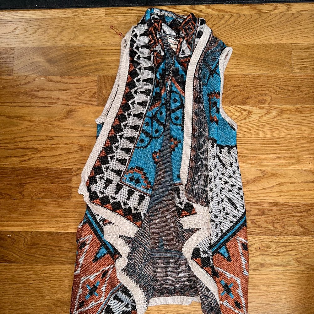 Tribal Print Long Sweater Vest - Size S/M